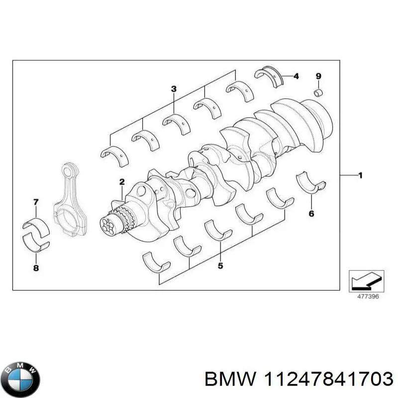 Купить 11247841703 BMW Вкладыши коленвала коренные, комплект, 1-й ремонт (+0,25)