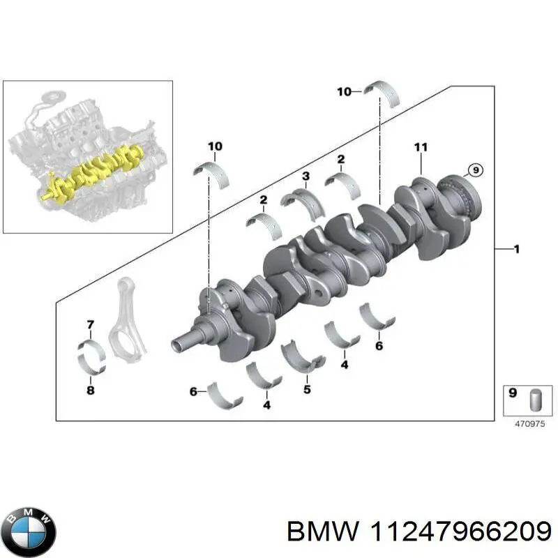 11247966209 BMW вкладыши коленвала шатунные, комплект, стандарт (std)