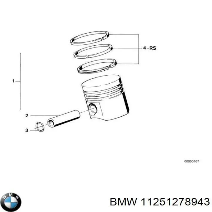 Кольца поршневые на 1 цилиндр, 1-й ремонт (+0,25) BMW 11251278943