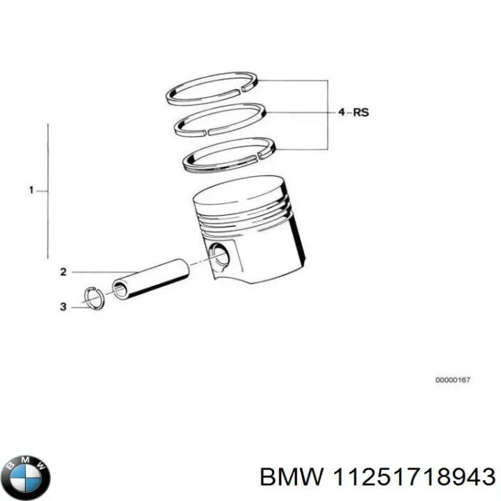 11251718943 BMW поршень в комплекте на 1 цилиндр, 1-й ремонт (+0,25)