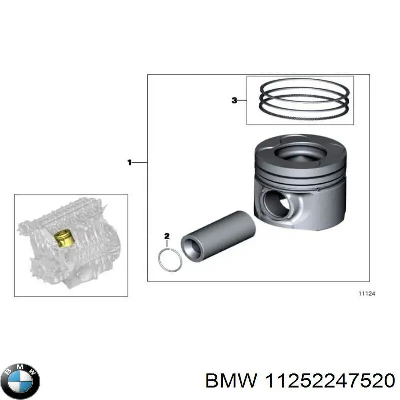 11252247520 BMW поршень в комплекте на 1 цилиндр, 1-й ремонт (+0,25)