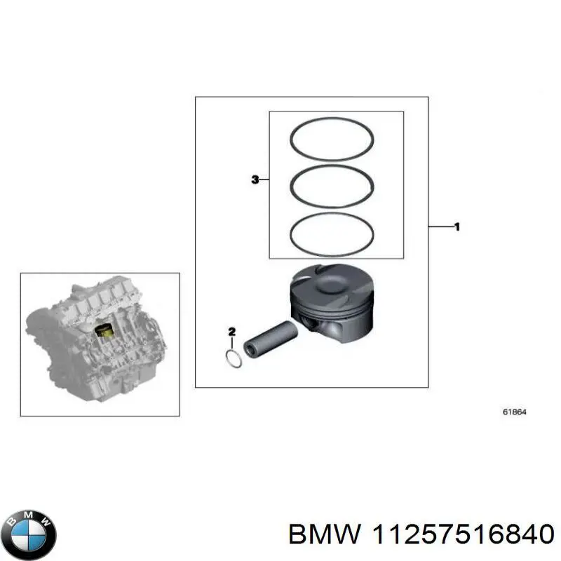 11257516840 BMW кольца поршневые на 1 цилиндр, 1-й ремонт (+0,25)