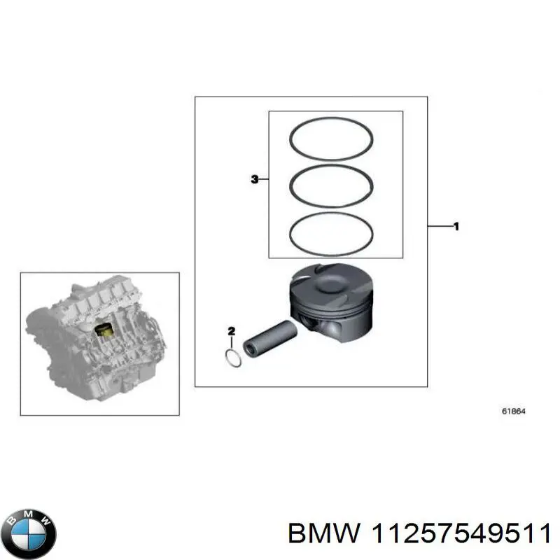 11257549511 BMW кольца поршневые на 1 цилиндр, 1-й ремонт (+0,25)