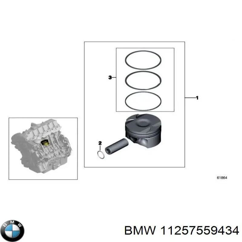 Кольца поршневые комплект на мотор, 1-й ремонт (+0,25) 11257559434 BMW