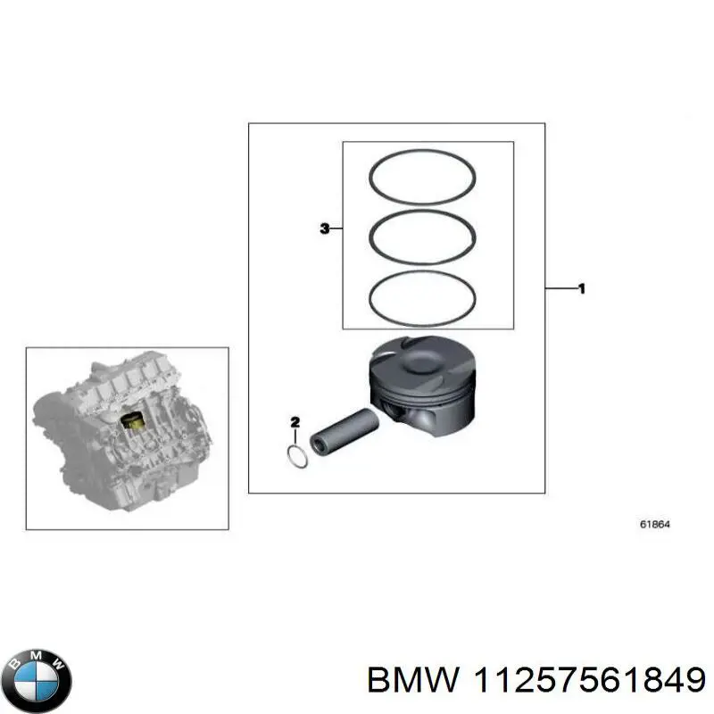11257561849 BMW кольца поршневые на 1 цилиндр, 1-й ремонт (+0,25)