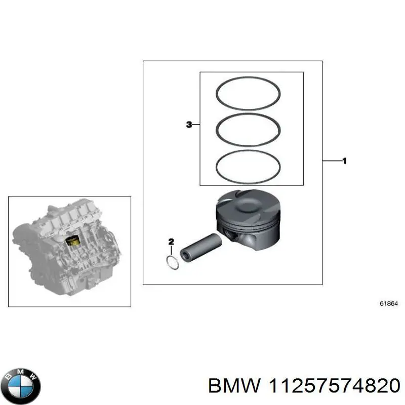 11257574820 BMW поршень в комплекте на 1 цилиндр, 1-й ремонт (+0,25)