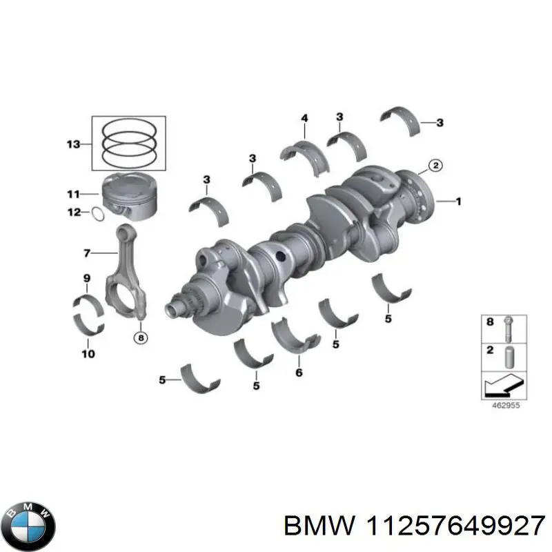 Кольца поршневые комплект на мотор, 1-й ремонт (+0,25) 11257649927 BMW