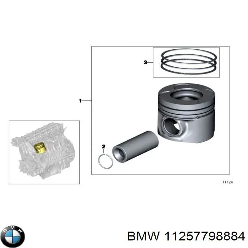 Кольца поршневые комплект на мотор, 1-й ремонт (+0,25) 11257798884 BMW