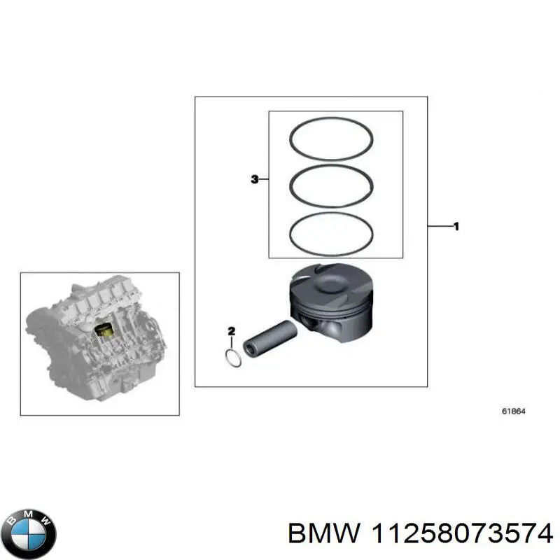 Кольца поршневые комплект на мотор, 1-й ремонт (+0,25) 11258073574 BMW