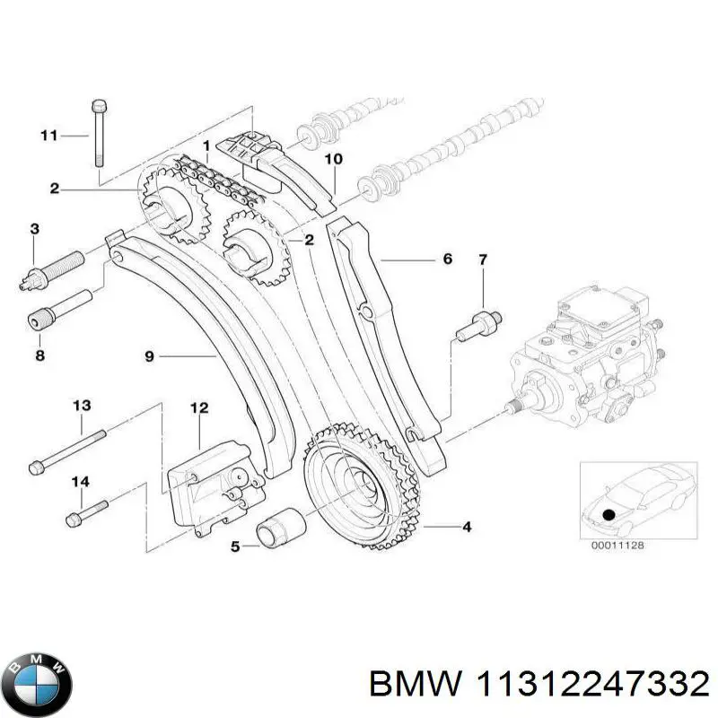 Carril de deslizamiento, cadena de distribución derecho 11312247332 BMW