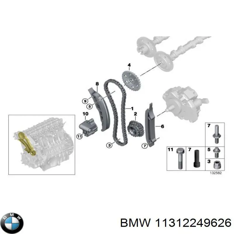 Carril de deslizamiento, cadena de distribución derecho 11312249626 BMW