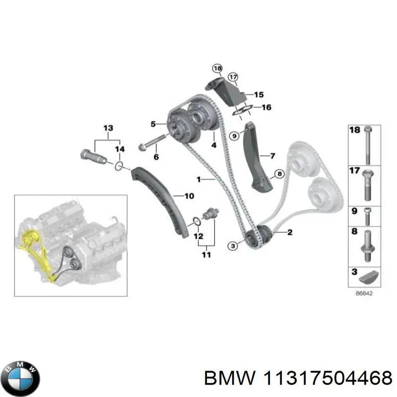 11317504468 BMW cadeia do mecanismo de distribuição de gás