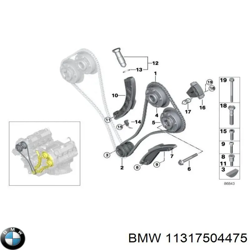 Carril de deslizamiento, cadena de distribución, superior izquierdo culata 11317504475 BMW