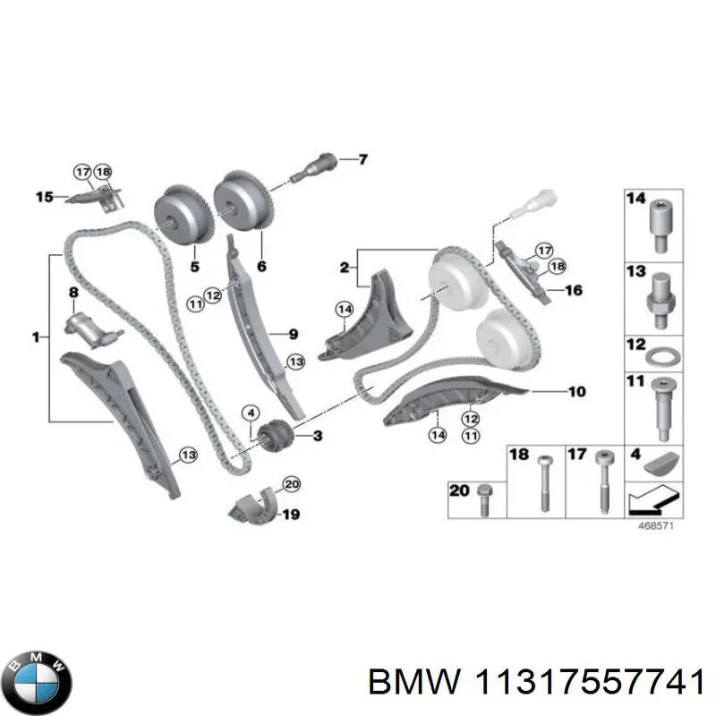 Tensor, cadena de distribución 11317557741 BMW