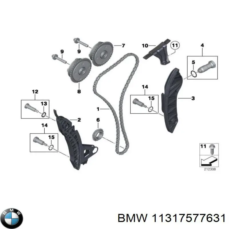 Carril de deslizamiento, cadena de distribución, culata superior 11317577631 BMW/MINI