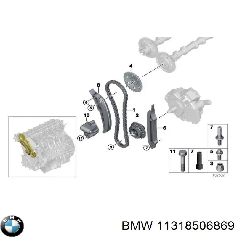 11318506869 BMW cadeia superior do mecanismo de distribuição de gás