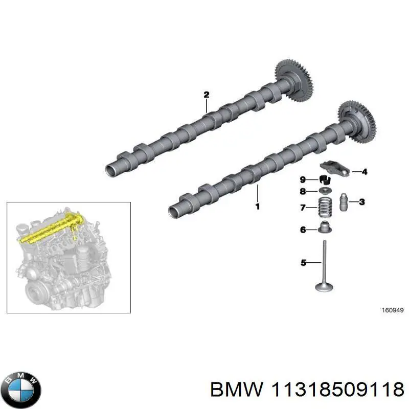 Распредвал двигателя впускной BMW 11318509118 цена, от 143.58 USD