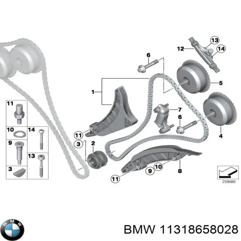 11318658028 BMW cadeia direita do mecanismo de distribuição de gás