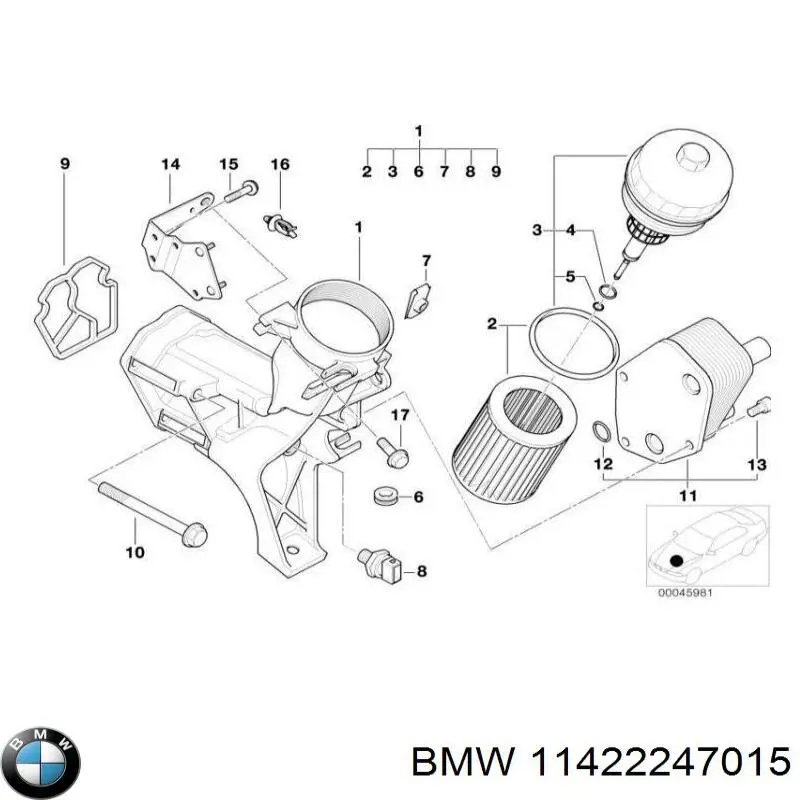 Радиатор масляный (холодильник), под фильтром 11422247015 BMW