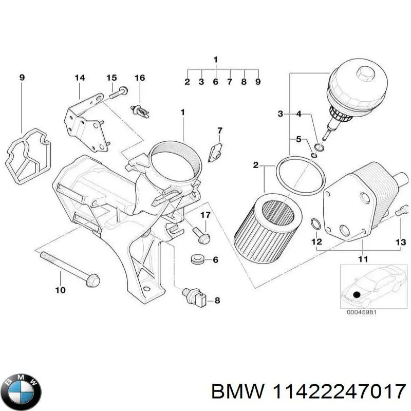 11422247017 BMW Junta de el adaptadora del enfriador de aceite original y equivalente