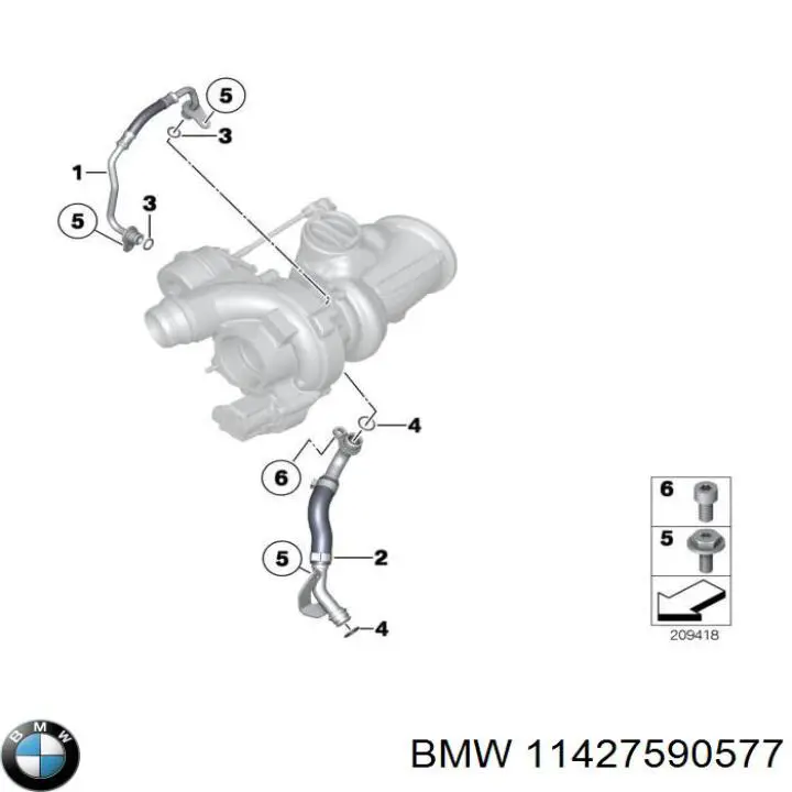 11427590577 BMW прокладка шланга отвода масла от турбины