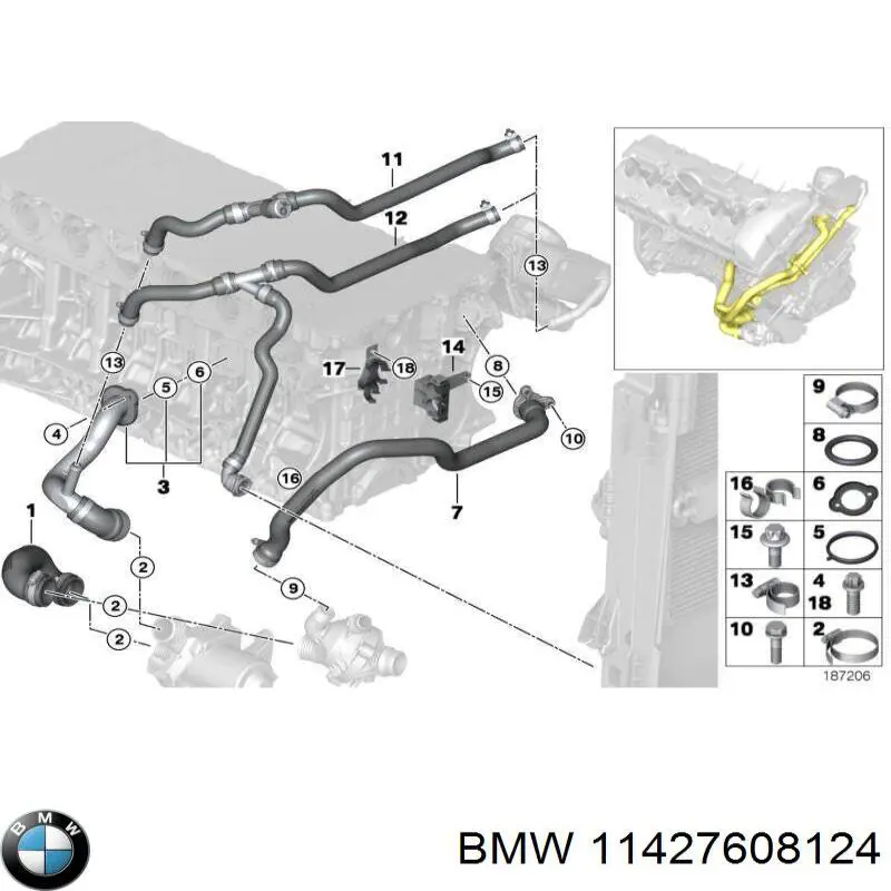 Патрубок вентиляции картерных газов 11427608124 BMW