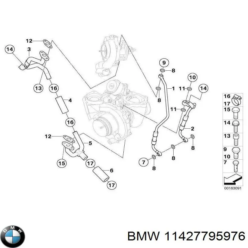 Трубка (шланг) отвода масла от турбины 11427795976 BMW