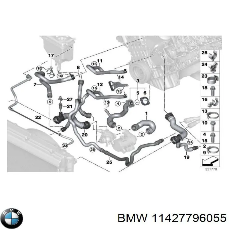 11427796055 BMW Шланг/патрубок жидкостного охлаждения турбины, обратка