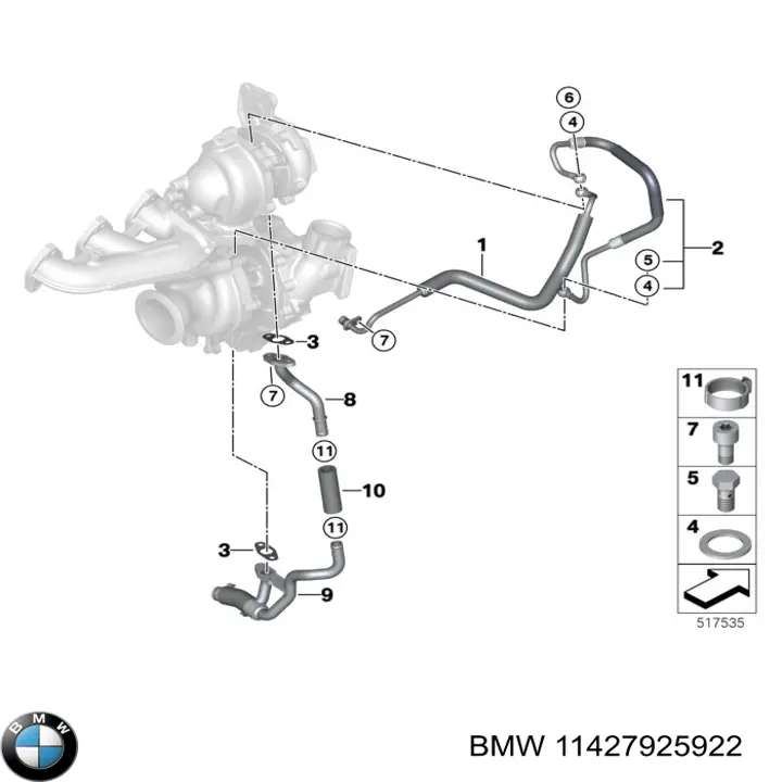 Прокладка шланга отвода масла от турбины BMW 11427925922 цена, от 19.38 USD