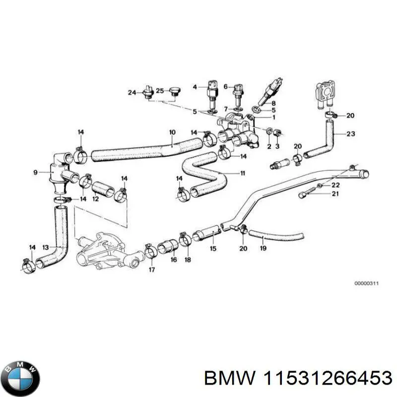 11531266453 BMW mangueira (cano derivado do radiador de esfriamento superior)