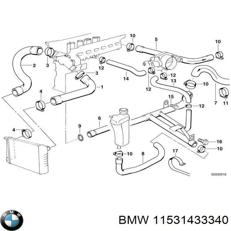 11531433340 BMW шланг (патрубок радиатора охлаждения верхний)