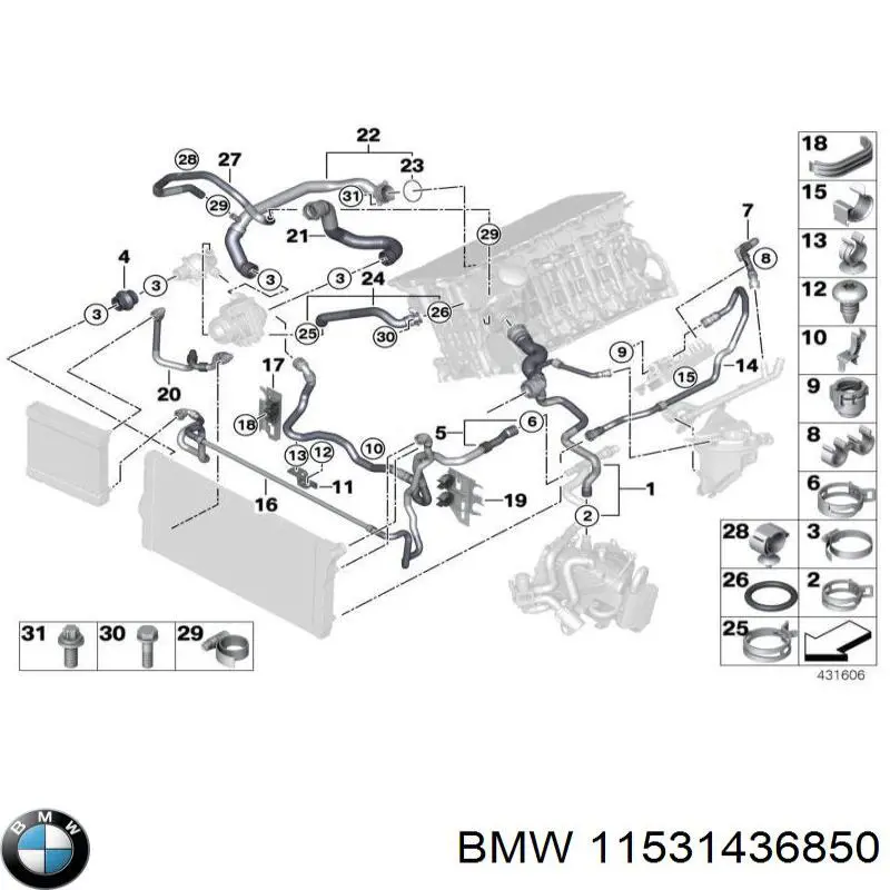 Заглушка системы охлаждения BMW 11531436850 цена, от 4.08 USD