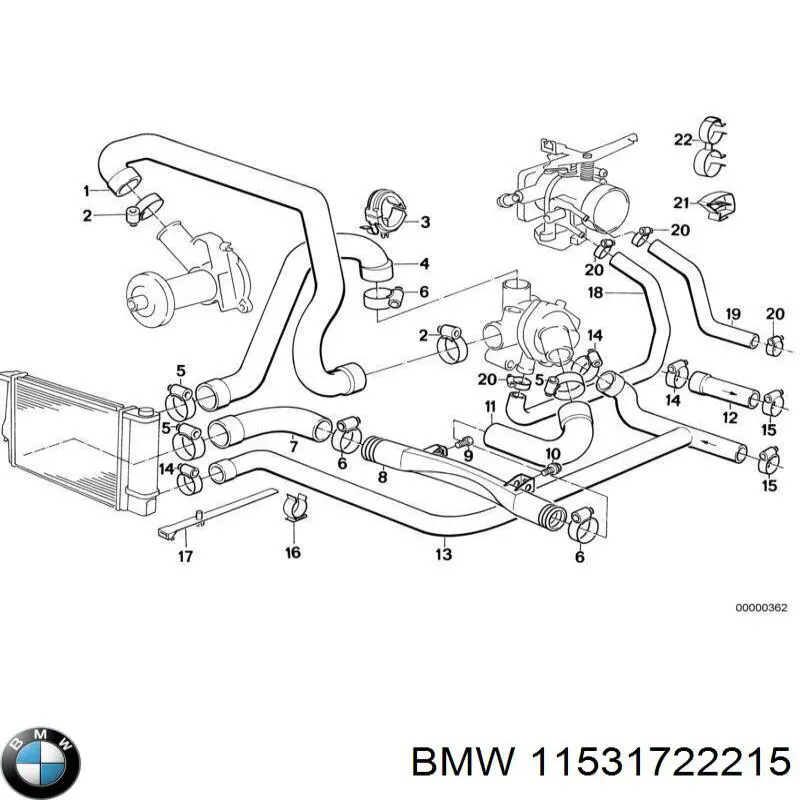 11531722215 BMW шланг (патрубок радиатора охлаждения верхний)