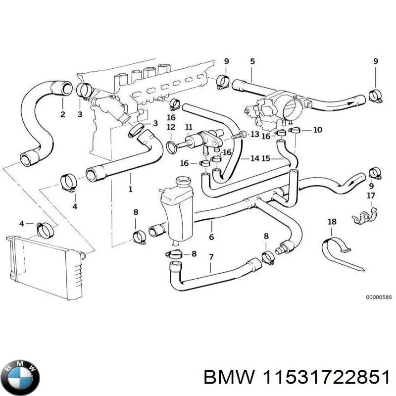 11531722851 BMW Патрубок радиатора охлаждения нижний