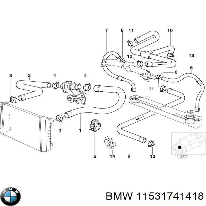 11531741418 BMW шланг (патрубок радиатора охлаждения нижний)