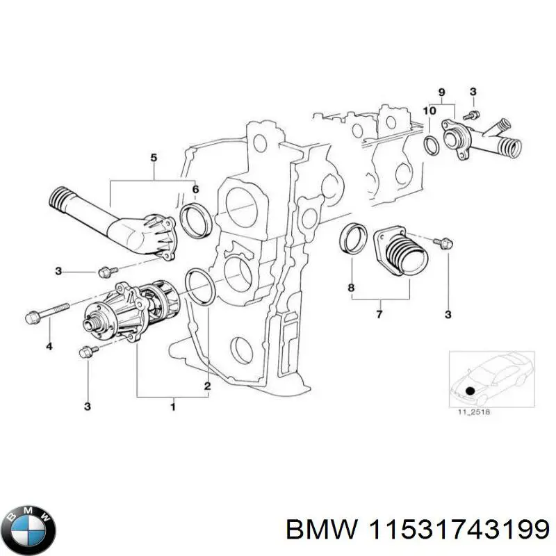 Фланец системы охлаждения (тройник) BMW 11531743199