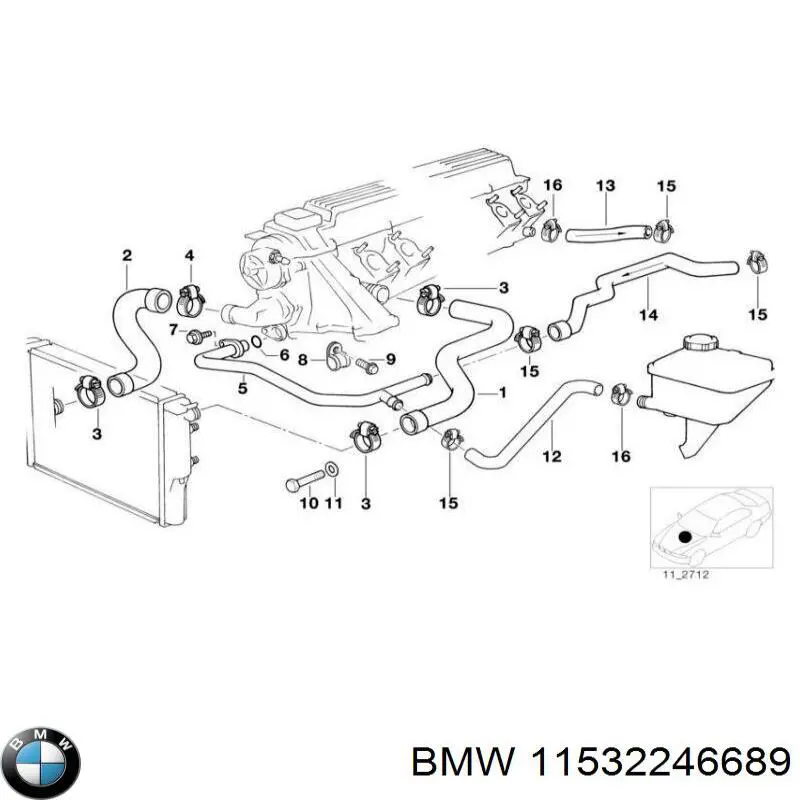 11532246689 BMW mangueira (cano derivado do sistema de esfriamento)