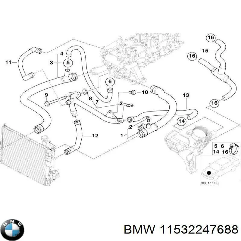 11532247688 BMW mangueira (cano derivado do radiador de esfriamento superior)