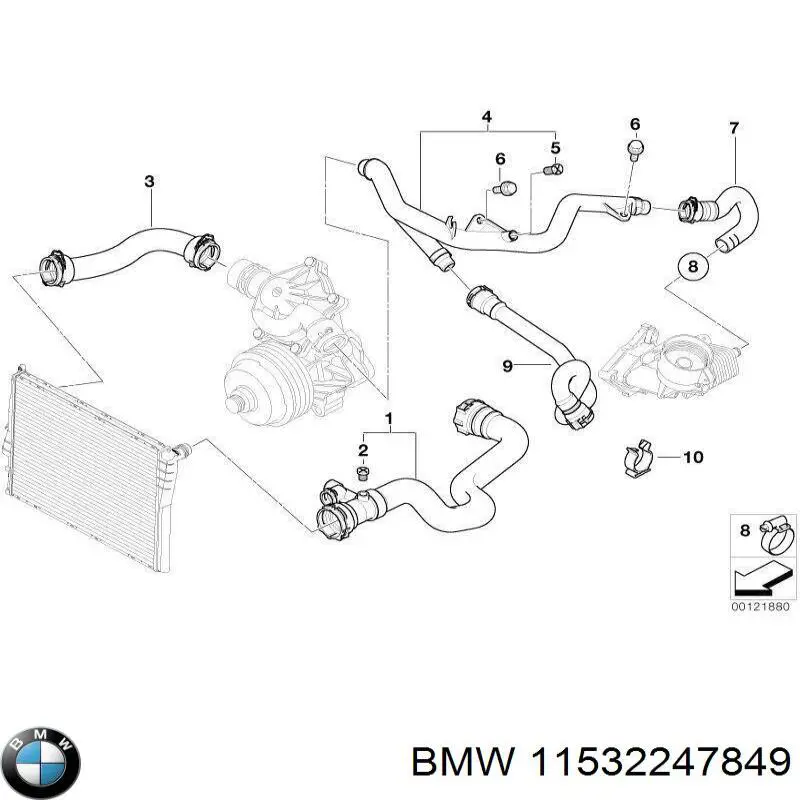 11532247849 BMW mangueira (cano derivado do radiador de esfriamento superior)