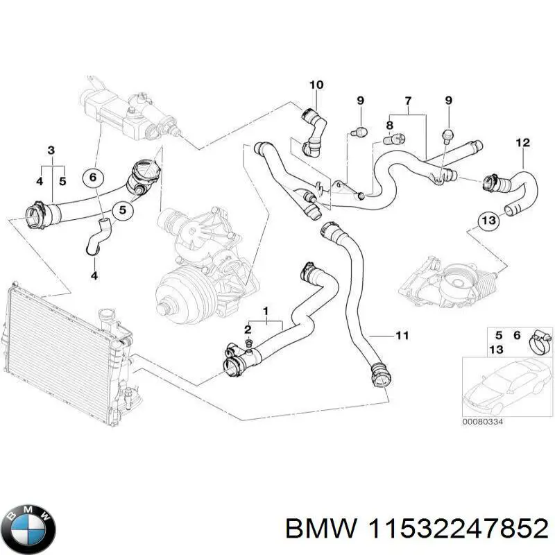 11532247852 BMW mangueira (cano derivado inferior do radiador de esfriamento)