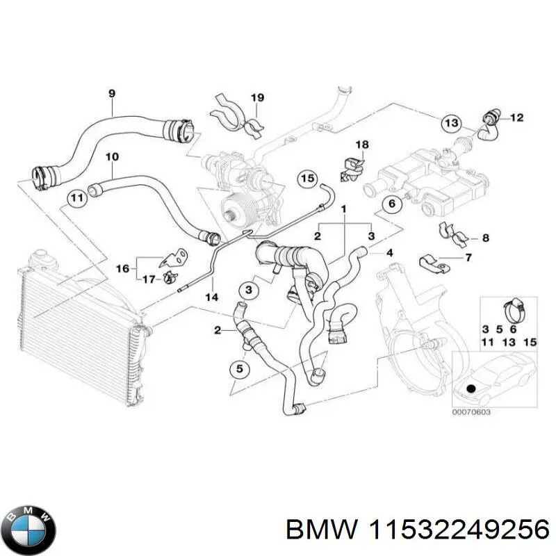 11532249256 BMW mangueira (cano derivado do radiador de esfriamento superior)