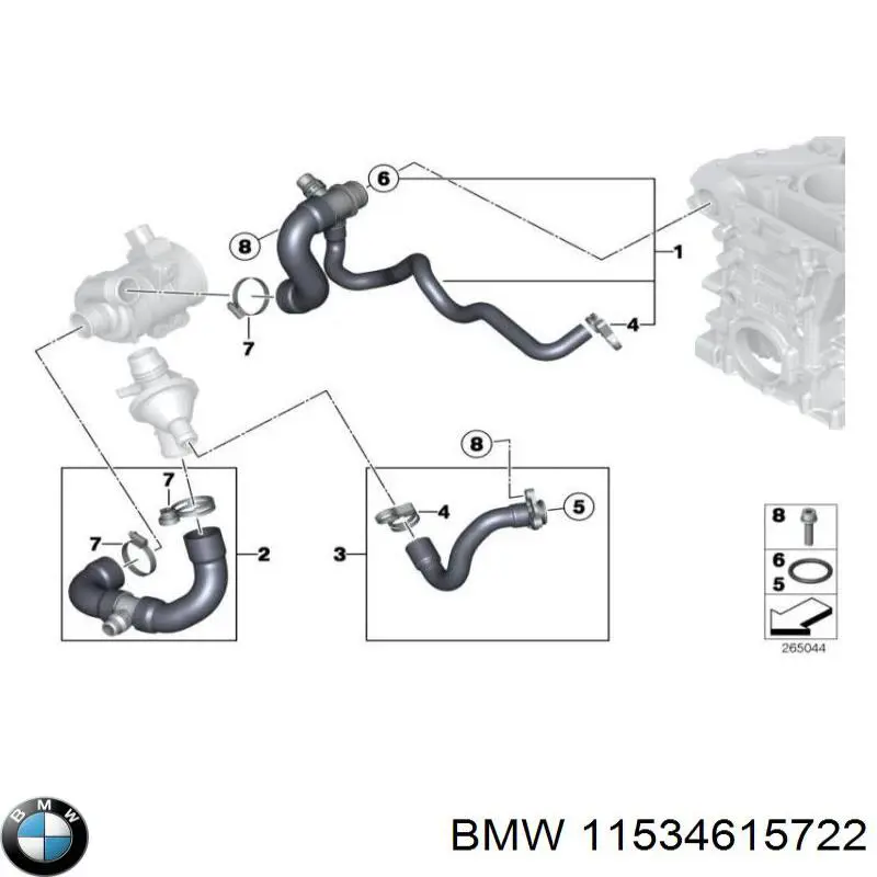 11534615722 BMW mangueira (cano derivado de bomba de água de admissão)