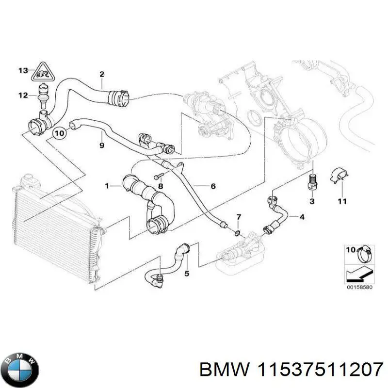 Шланг (патрубок) радиатора охлаждения нижний BMW 11537511207