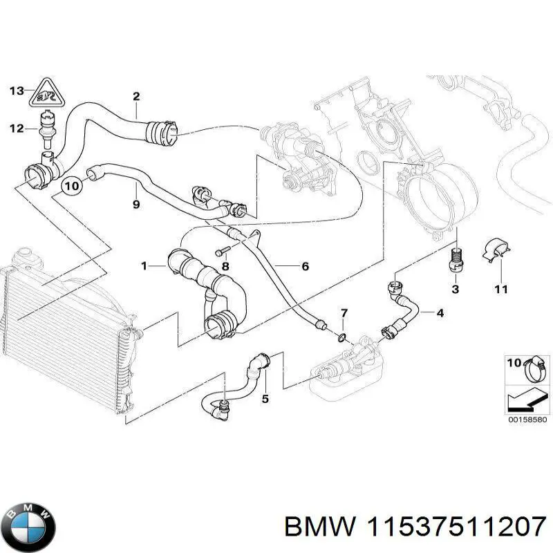 Нижний шлаг радиатора охлаждения 11531711389 BMW