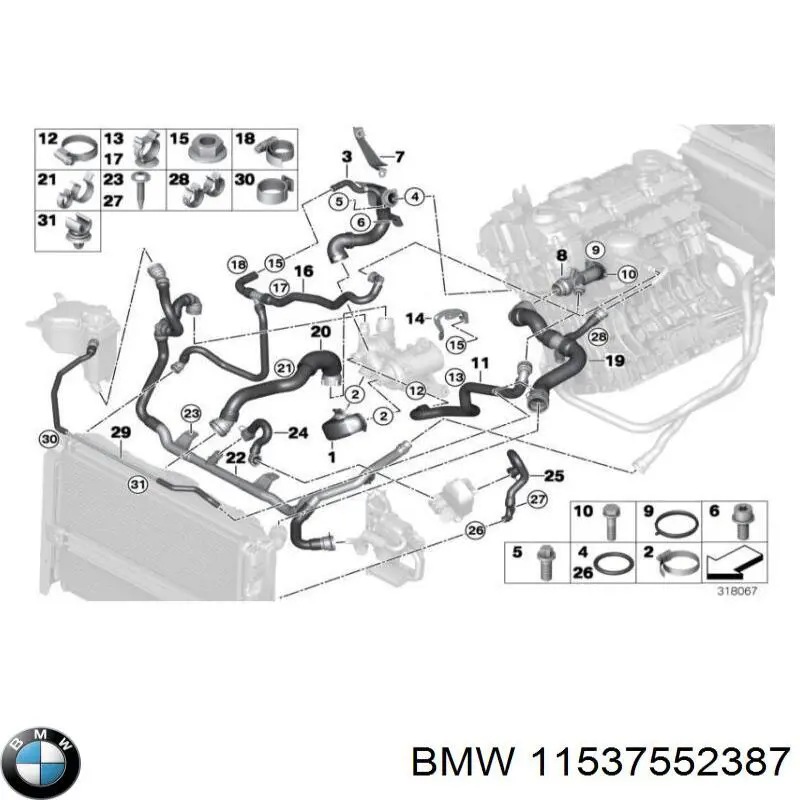 Шланг радиатора охлаждения BMW 11537552387 цена, от 37.26 USD