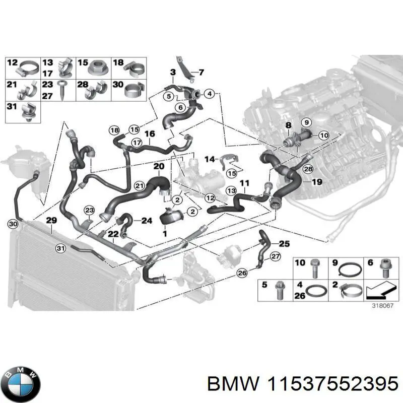 Шланг (патрубок) термостата BMW 11537552395