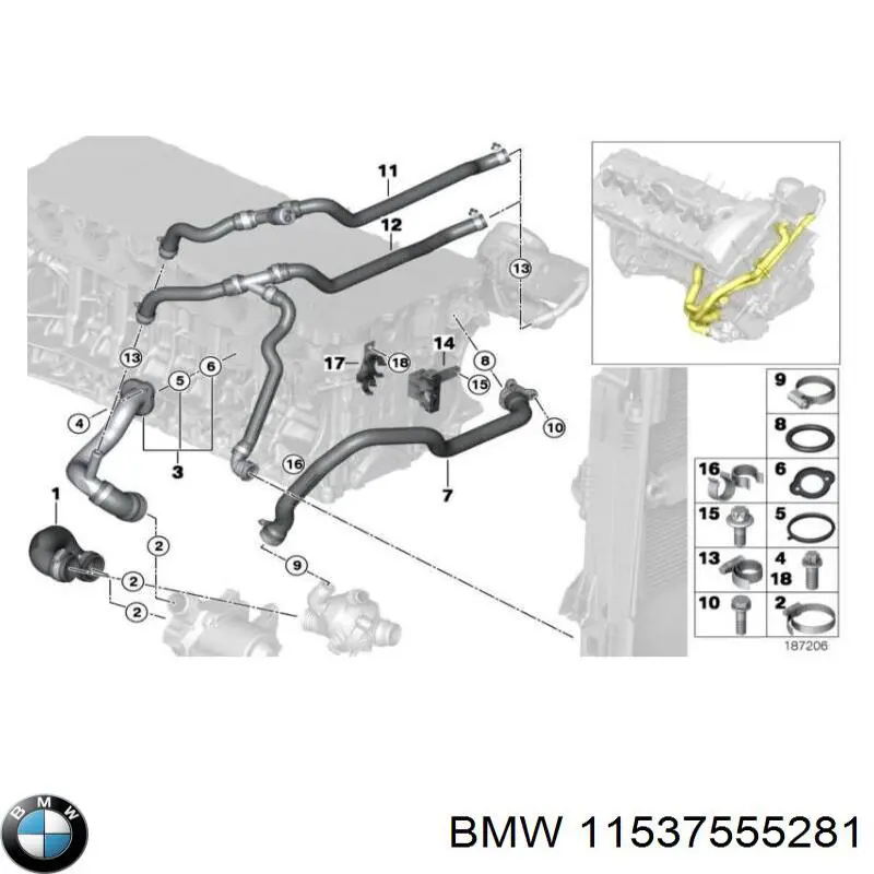 Купить 11537555281 BMW Трубопроводы и шланги системы охлаждения