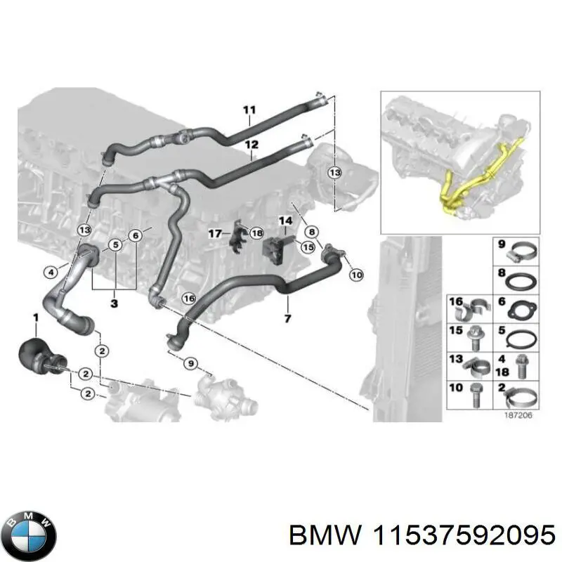 Шланг (патрубок) термостата BMW 11537592095