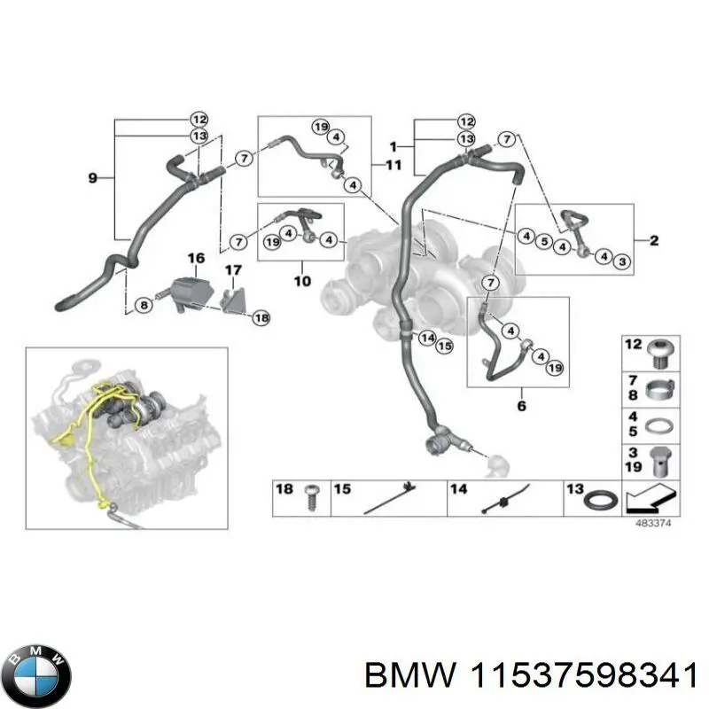 11537598341 BMW mangueira (cano derivado de esfriamento por líquido de turbina, fornecimento)