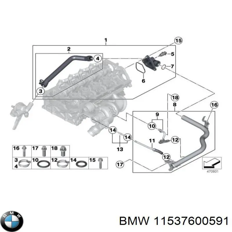 Шланг (патрубок) жидкостного охлаждения турбины, подача 11537600591 BMW